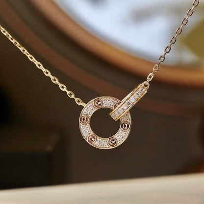 [Valéa jewellery]LOVE 7.6MM NECKLACE ROSE GOLD AND SILVER  FULL DIAMOND