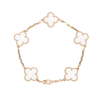 [Valéa jewellery]CLOVER 5 MOTIF ROCK CRYSTAL PINK GOLD BRACELET