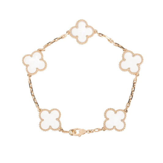 [Valéa jewellery]CLOVER 5 MOTIF ROCK CRYSTAL PINK GOLD BRACELET