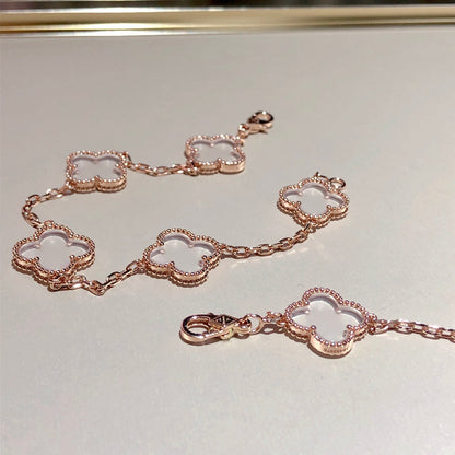 [Valéa jewellery]CLOVER 5 MOTIF ROCK CRYSTAL PINK GOLD BRACELET