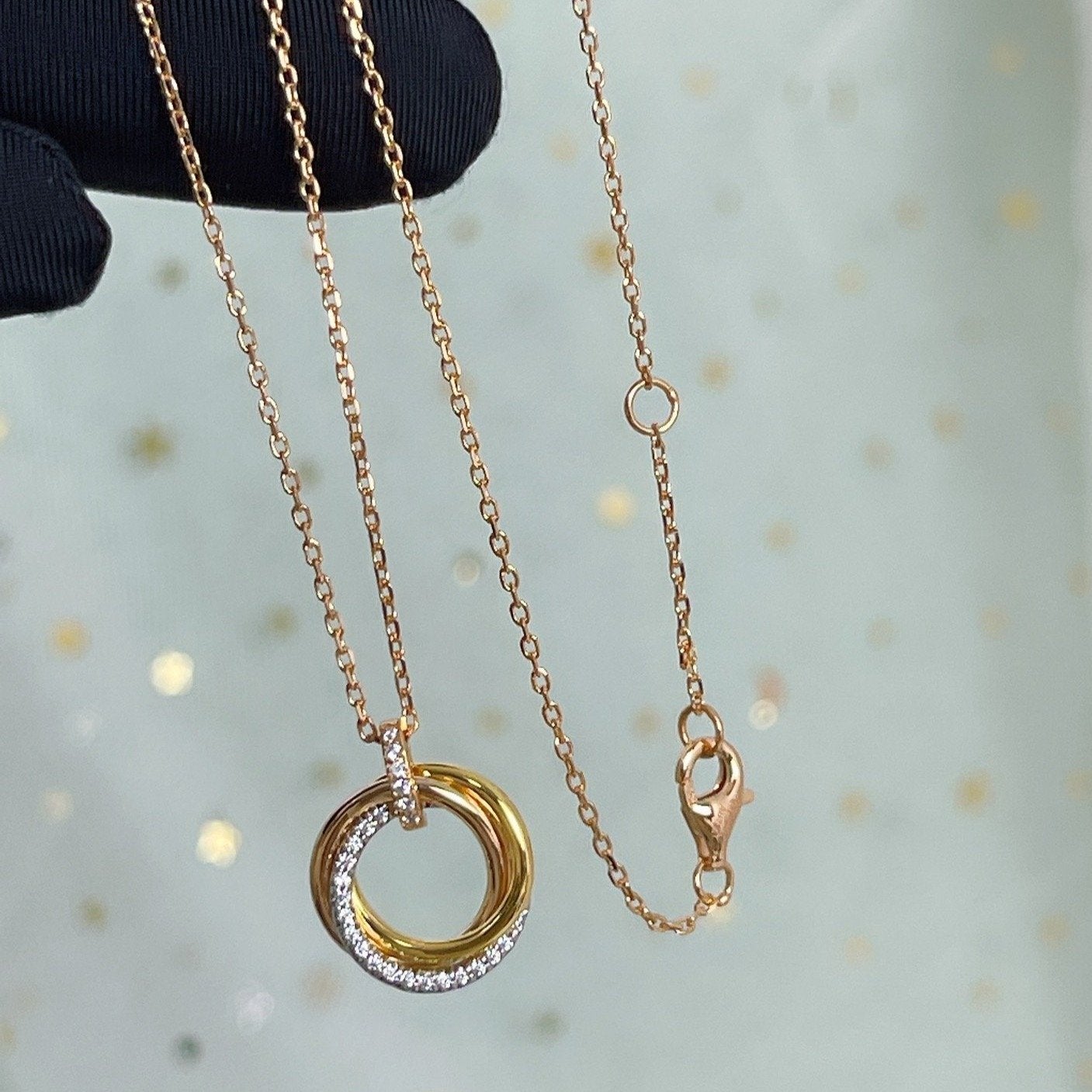 [valéa jewellery]TRINITY NECKLACE SILVER GOLD PINK GOLD DIAMONDS