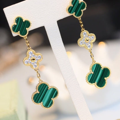 [valéa jewellery]CLOVER EARRINGS GOLD MALACHITE DIAMOND 3 MOTIF