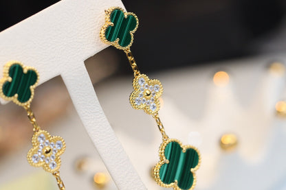 [valéa jewellery]CLOVER EARRINGS GOLD MALACHITE DIAMOND 3 MOTIF