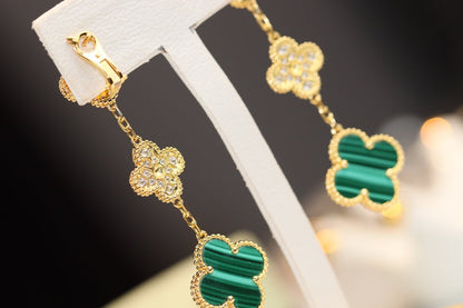 [valéa jewellery]CLOVER EARRINGS GOLD MALACHITE DIAMOND 3 MOTIF