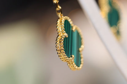 [valéa jewellery]CLOVER EARRINGS GOLD MALACHITE DIAMOND 3 MOTIF