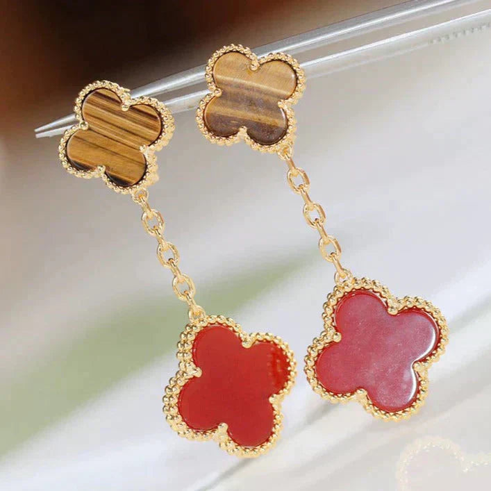 [Valéa jewellery]CLOVER  2 MOTIF  TIGER EYE CARNELIAN EARRINGS