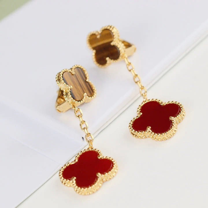 [Valéa jewellery]CLOVER  2 MOTIF  TIGER EYE CARNELIAN EARRINGS