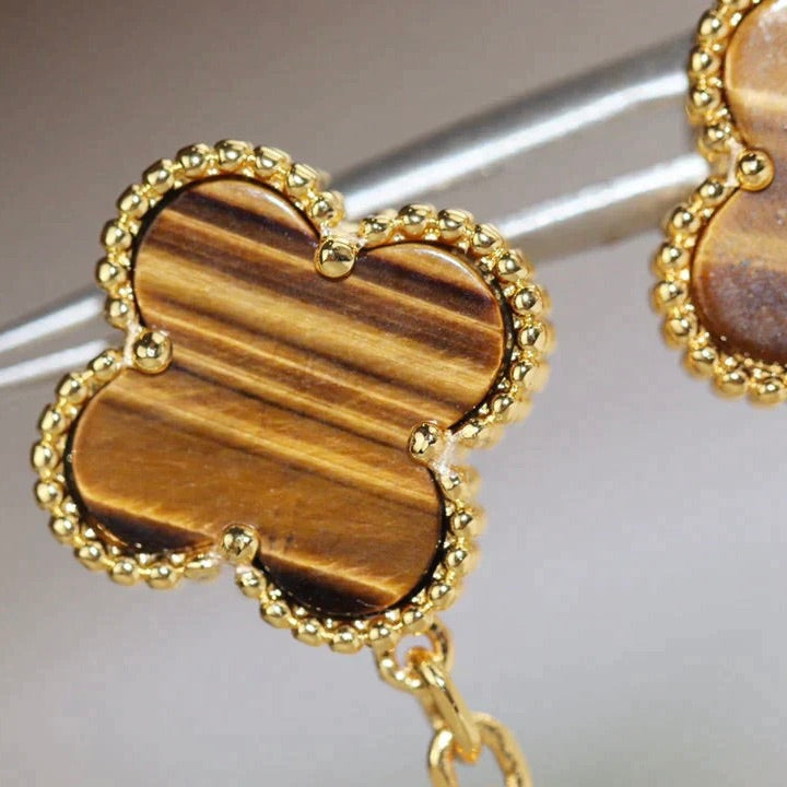 [Valéa jewellery]CLOVER  2 MOTIF  TIGER EYE CARNELIAN EARRINGS