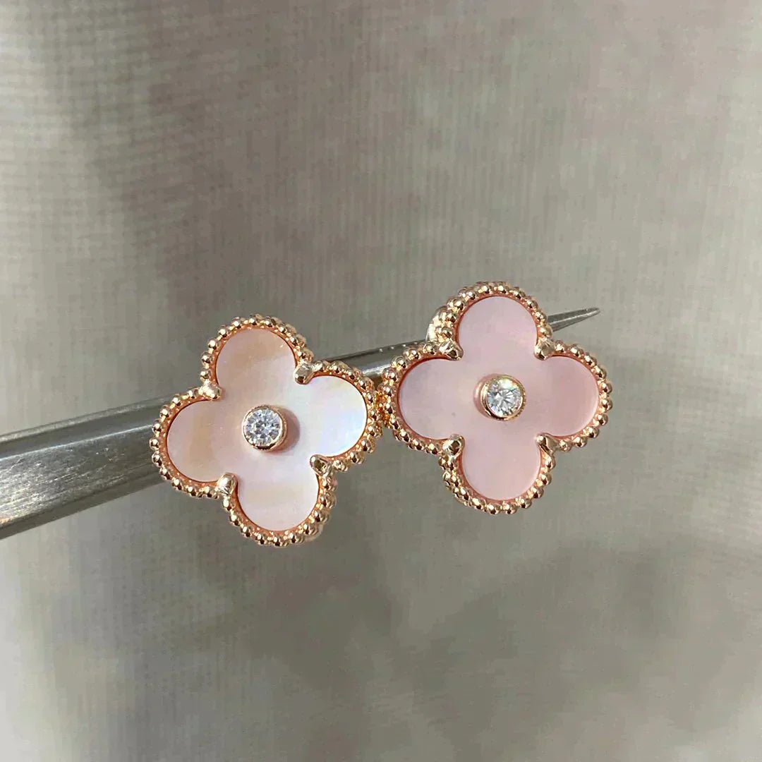 [Valéa jewellery]CLOVER MEDIUM 1 MOTIFS  PINK MOP DIAMOND EARRINGS