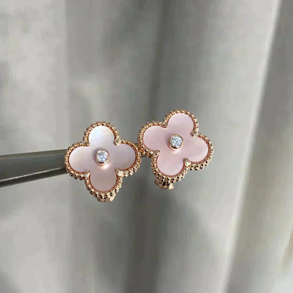 [Valéa jewellery]CLOVER MEDIUM 1 MOTIFS  PINK MOP DIAMOND EARRINGS