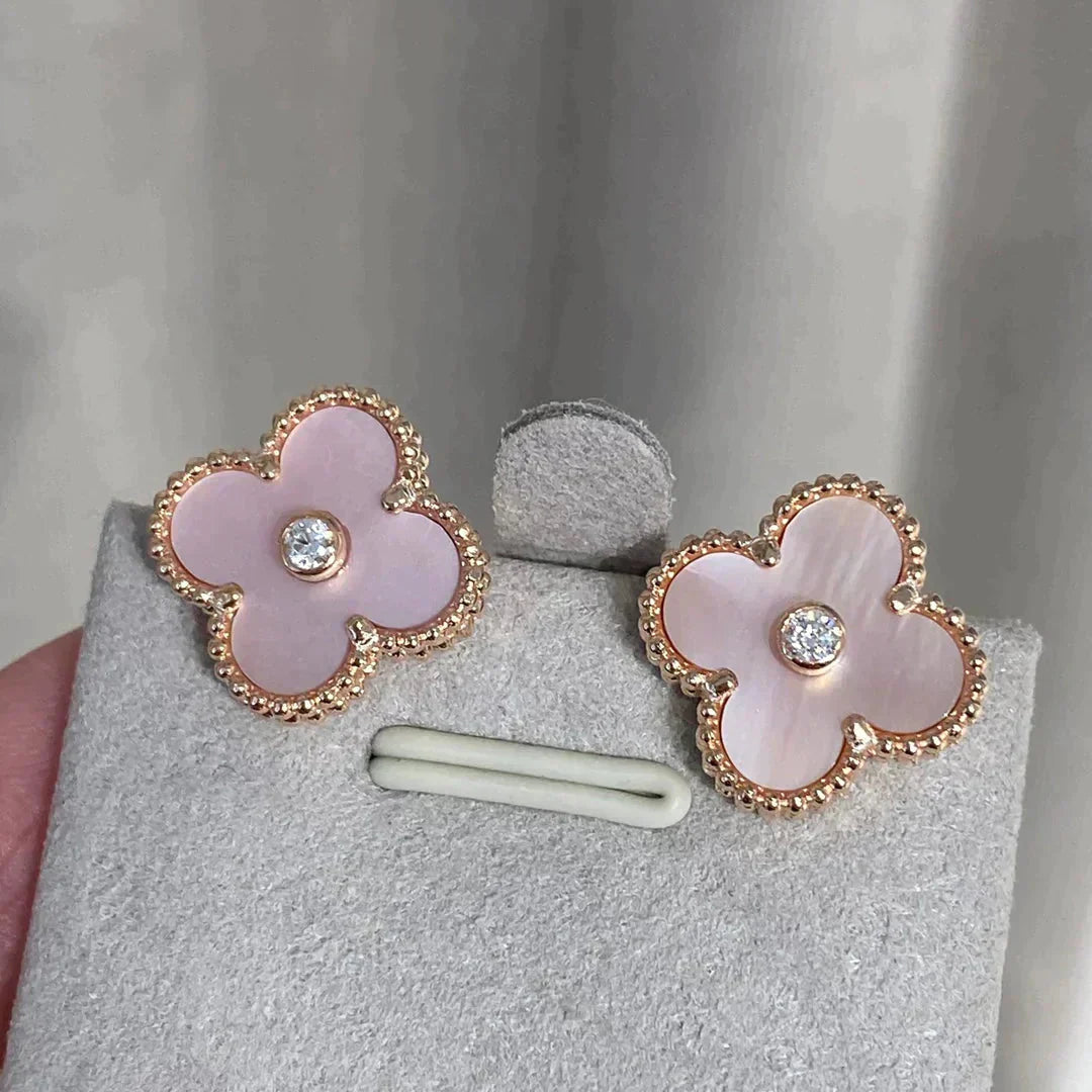 [Valéa jewellery]CLOVER MEDIUM 1 MOTIFS  PINK MOP DIAMOND EARRINGS