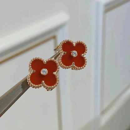 [Valéa jewellery]CLOVER MEDIUM 1 MOTIFS CARNELIAN  DIAMOND earrings