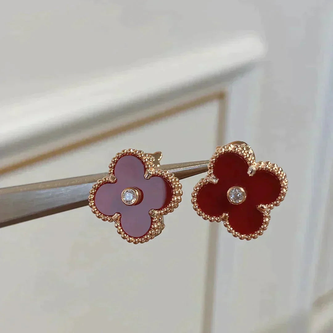 [Valéa jewellery]CLOVER MEDIUM 1 MOTIFS CARNELIAN  DIAMOND earrings