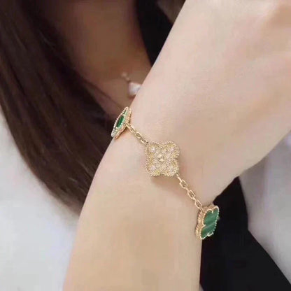 [Valéa jewellery]CLOVER  5 MOTIF MALACHITE DIAMOND BRACELET