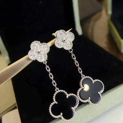 [Valéa jewellery]CLOVER 2 MOTIFS  DIAMOND ONYX EARRINGS SILVER