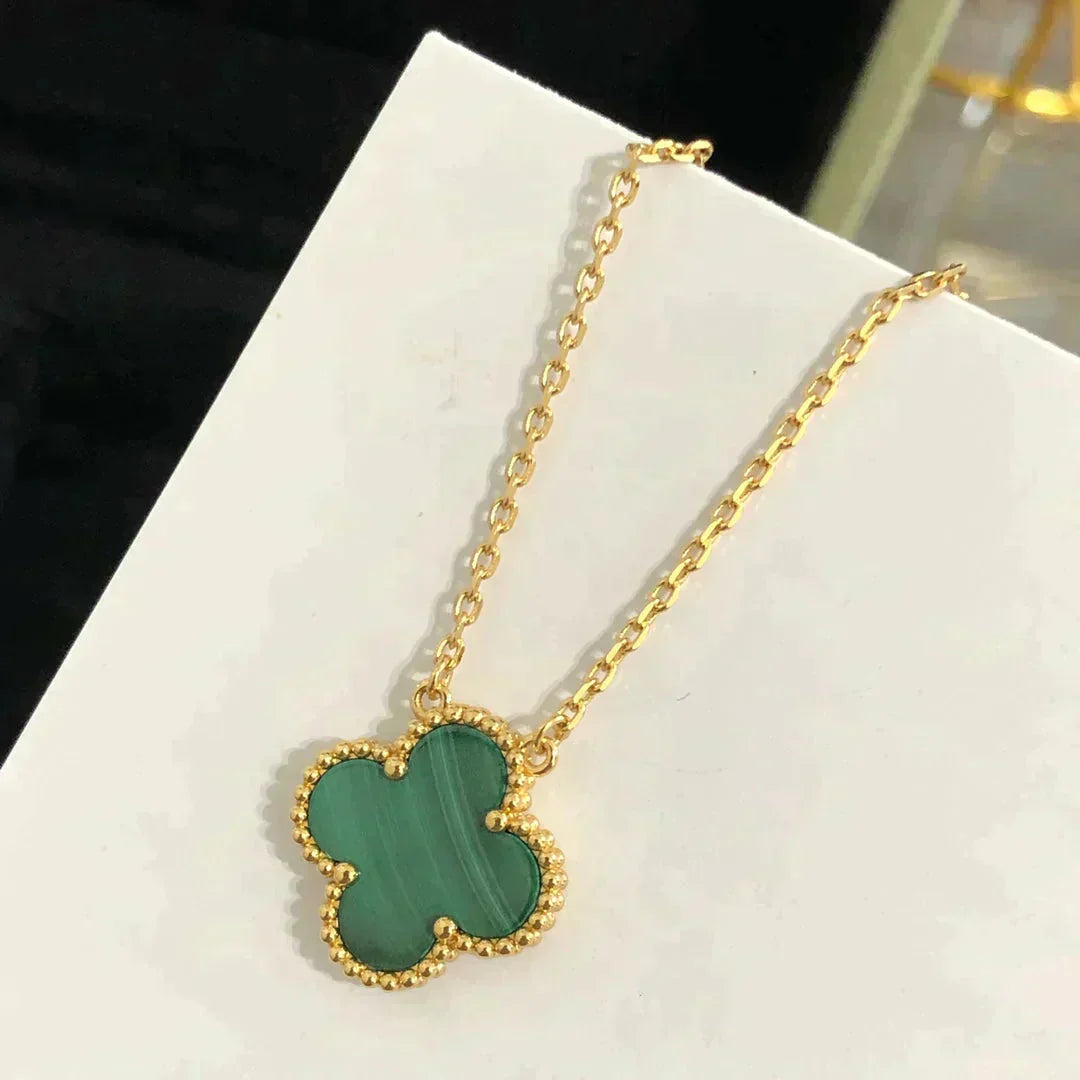 [Valéa jewellery]CLOVER 15MM MALACHITE SINGLE FLOWER  NECKLACE