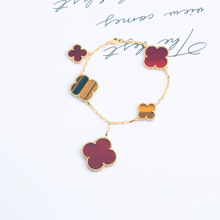 [Valéa jewellery]CLOVER BRACELET 5 MOTIFS CARNELIAN TIGER EYE