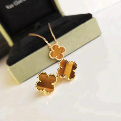 [Valéa jewellery]CLOVER MEDIUM 1 MOTIFS TIGER EYE EARRINGS