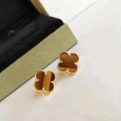 [Valéa jewellery]CLOVER MEDIUM 1 MOTIFS TIGER EYE EARRINGS