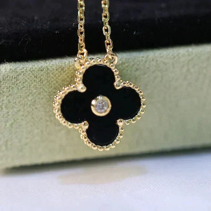 [Valéa jewellery]CLOVER 15MM DIAMOND ONYX NECKLACE