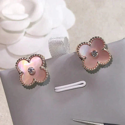 [Valéa jewellery]CLOVER MEDIUM 1 MOTIFS  PINK MOP DIAMOND EARRINGS