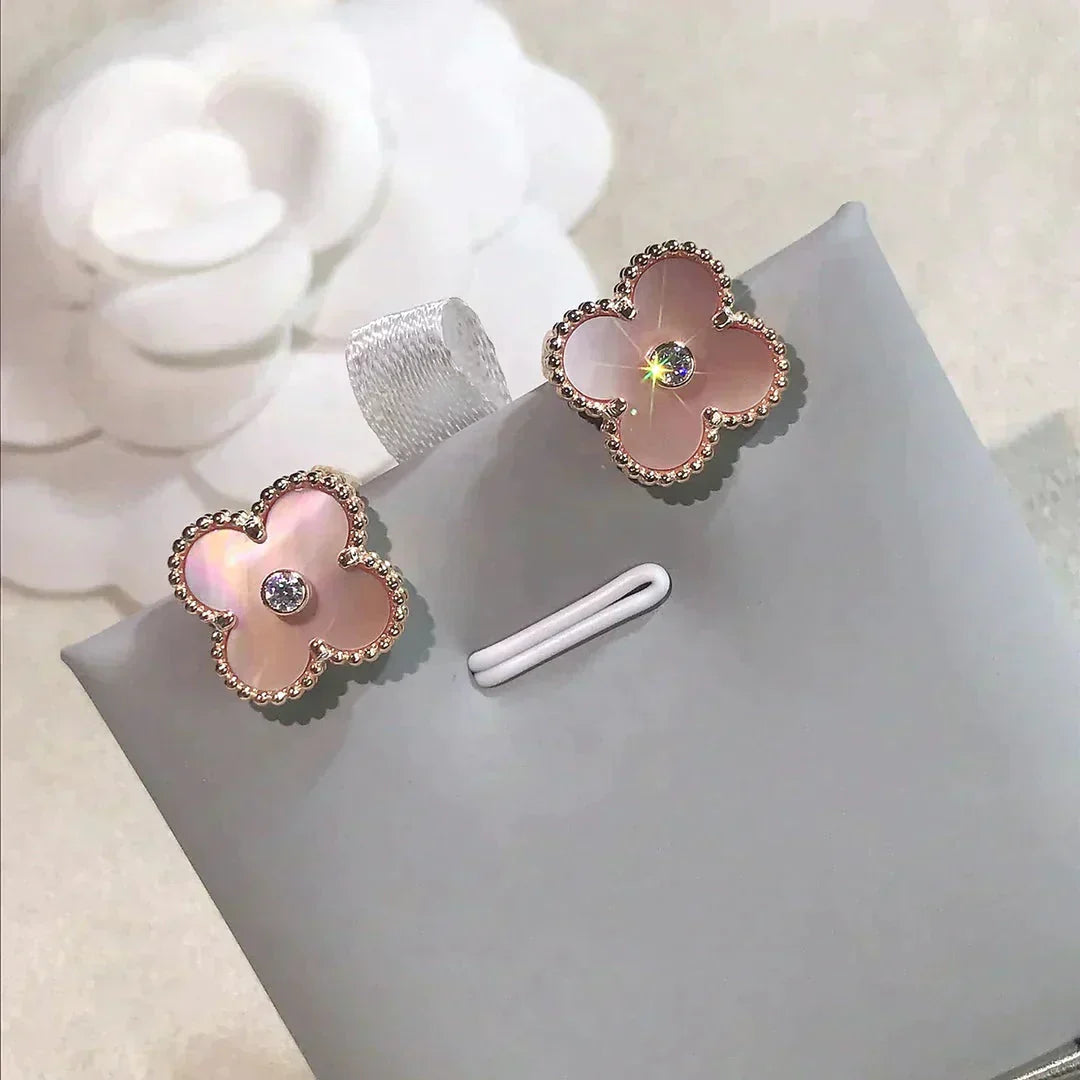 [Valéa jewellery]CLOVER MEDIUM 1 MOTIFS  PINK MOP DIAMOND EARRINGS