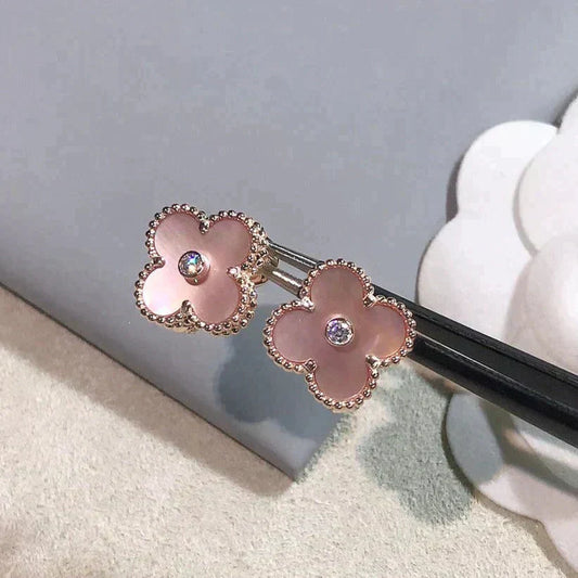 [Valéa jewellery]CLOVER MEDIUM 1 MOTIFS  PINK MOP DIAMOND EARRINGS