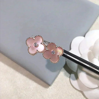 [Valéa jewellery]CLOVER MEDIUM 1 MOTIFS  PINK MOP DIAMOND EARRINGS