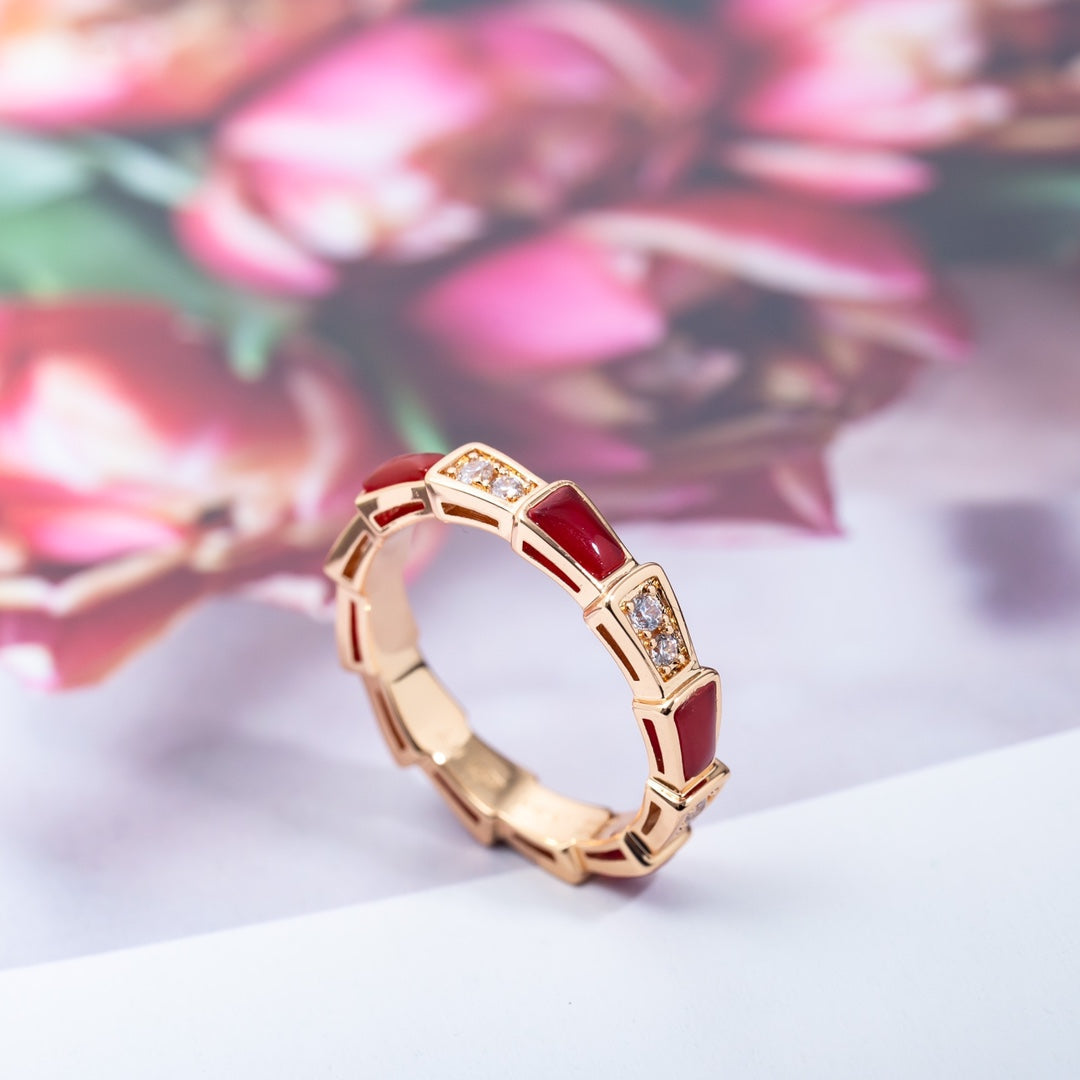 [valéa jewellery]SERPENTI RING PINK GOLD CARNELIAN DIAMOND 3MM