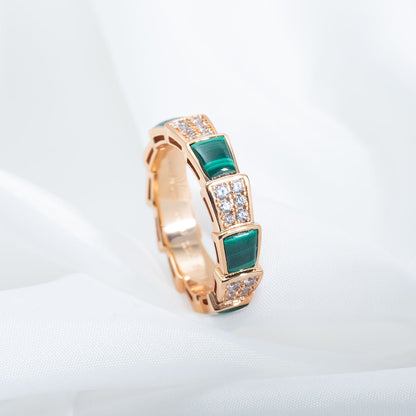 [valéa jewellery]SERPENTI RING PINK GOLD MALACHITE DIAMOND PAVED 4MM