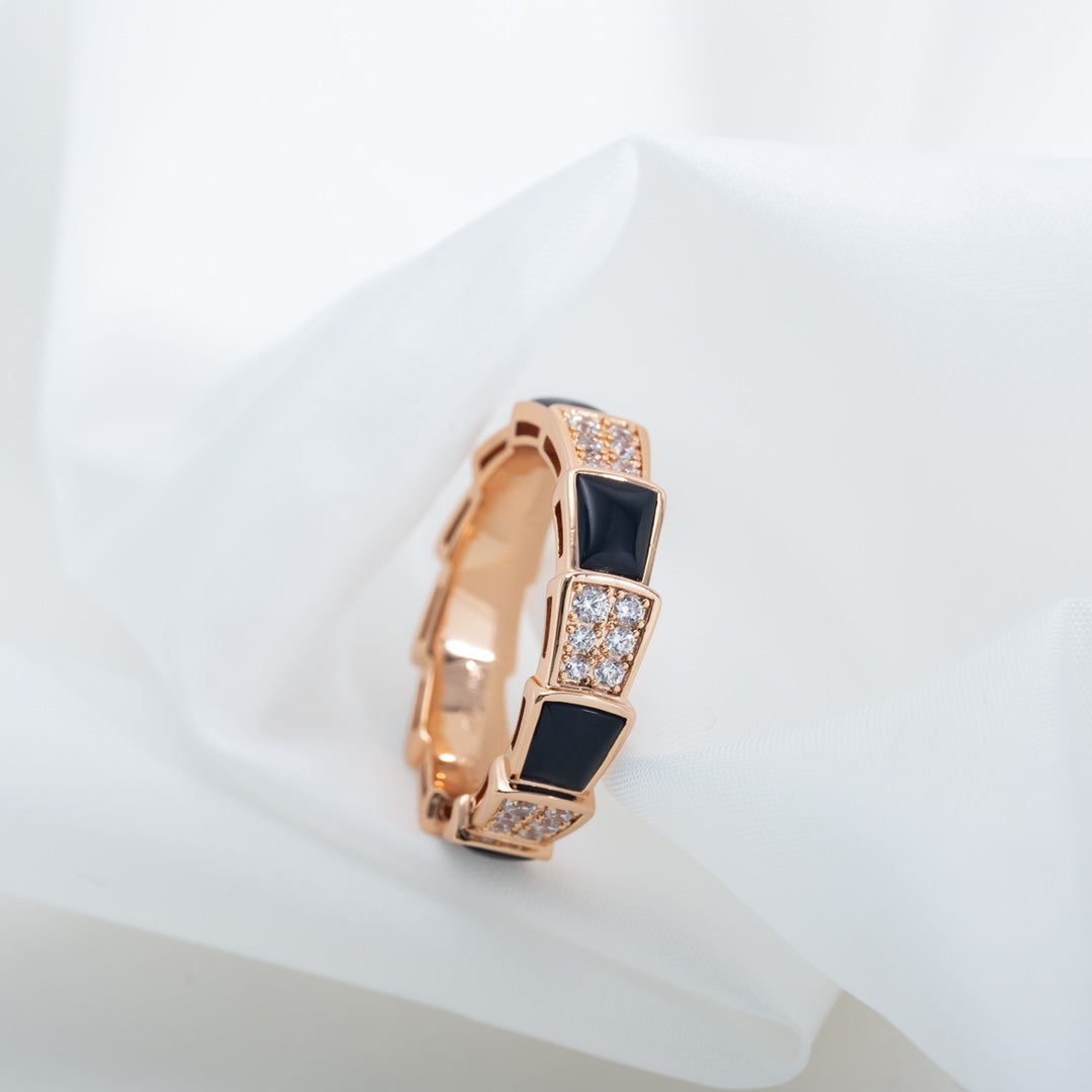 [valéa jewellery]SERPENTI RING PINK GOLD BLACK MOP DIAMOND PAVED 4MM