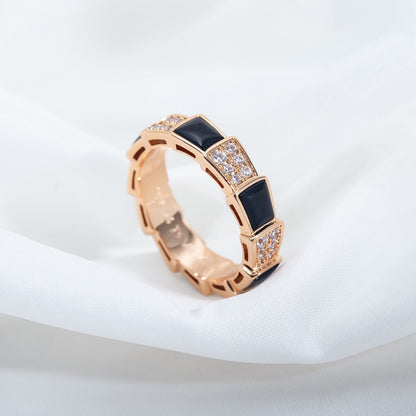 [valéa jewellery]SERPENTI RING PINK GOLD BLACK MOP DIAMOND PAVED 4MM