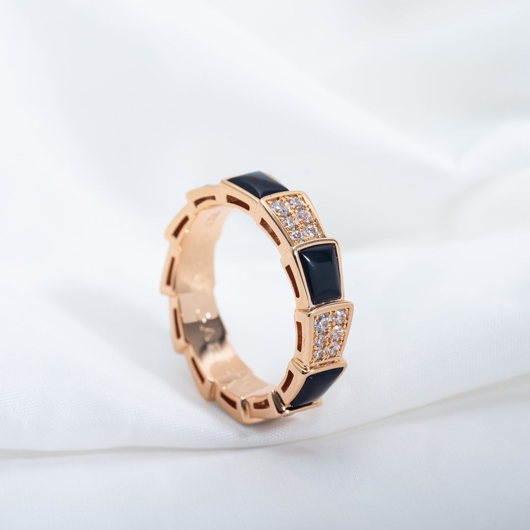 [valéa jewellery]SERPENTI RING PINK GOLD BLACK MOP DIAMOND PAVED 4MM