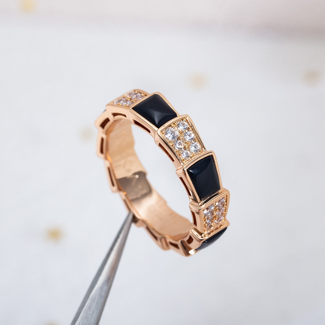 [valéa jewellery]SERPENTI RING PINK GOLD BLACK MOP DIAMOND PAVED 4MM