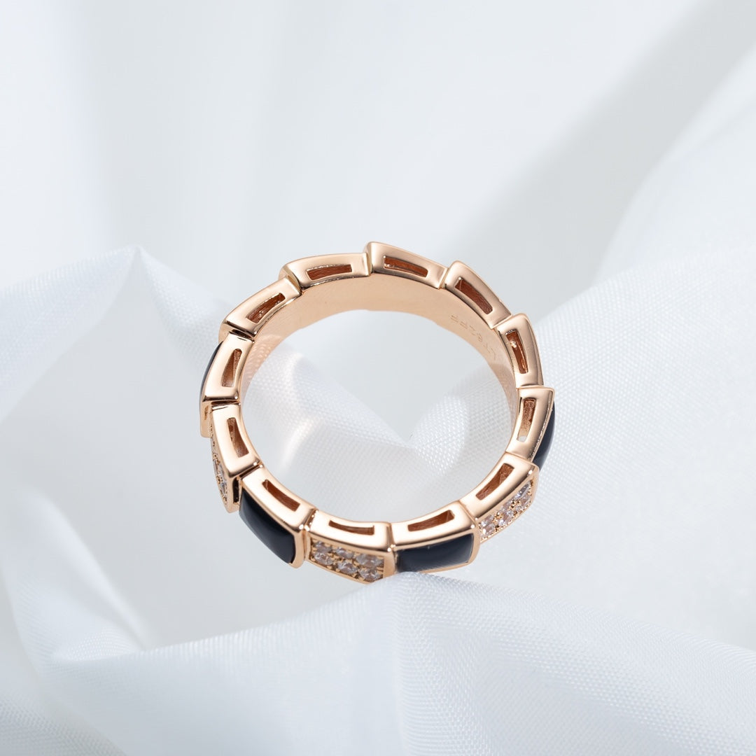 [valéa jewellery]SERPENTI RING PINK GOLD BLACK MOP DIAMOND PAVED 4MM