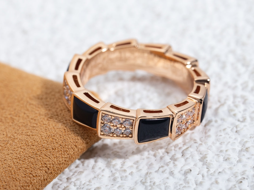 [valéa jewellery]SERPENTI RING PINK GOLD BLACK MOP DIAMOND PAVED 4MM