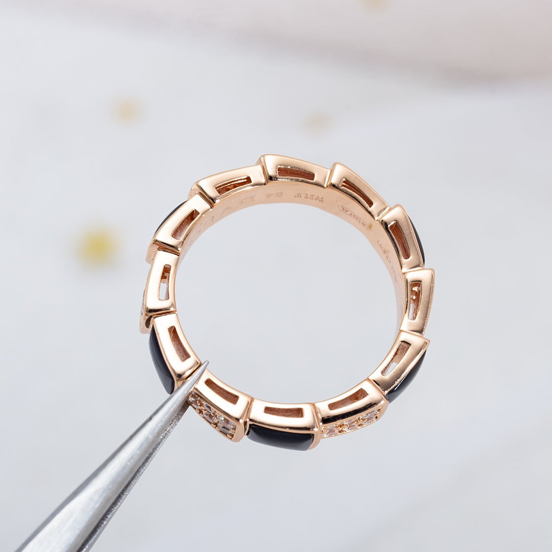 [valéa jewellery]SERPENTI RING PINK GOLD BLACK MOP DIAMOND PAVED 4MM