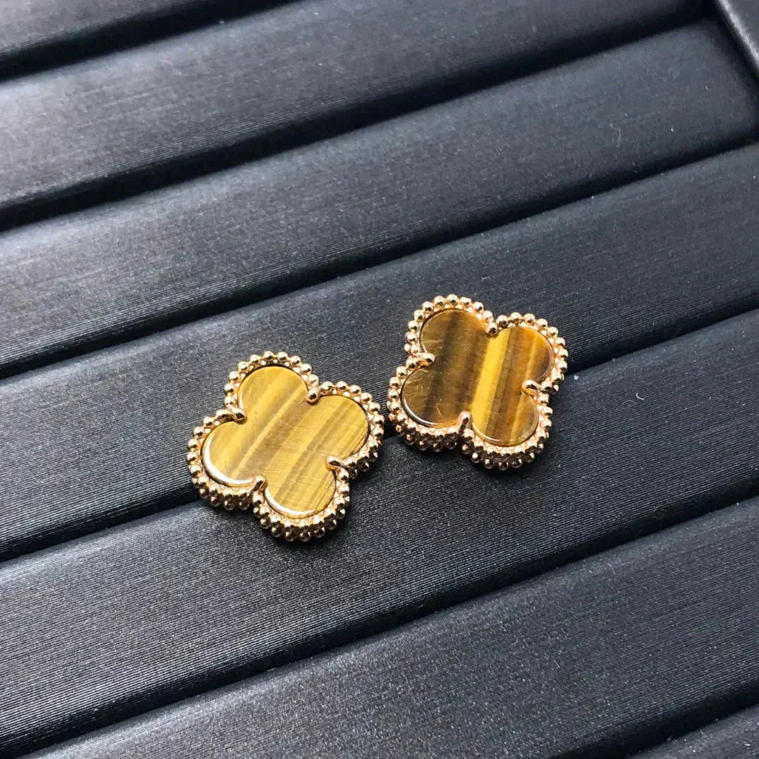 [Valéa jewellery]CLOVER MEDIUM 1 MOTIFS TIGER EYE EARRINGS