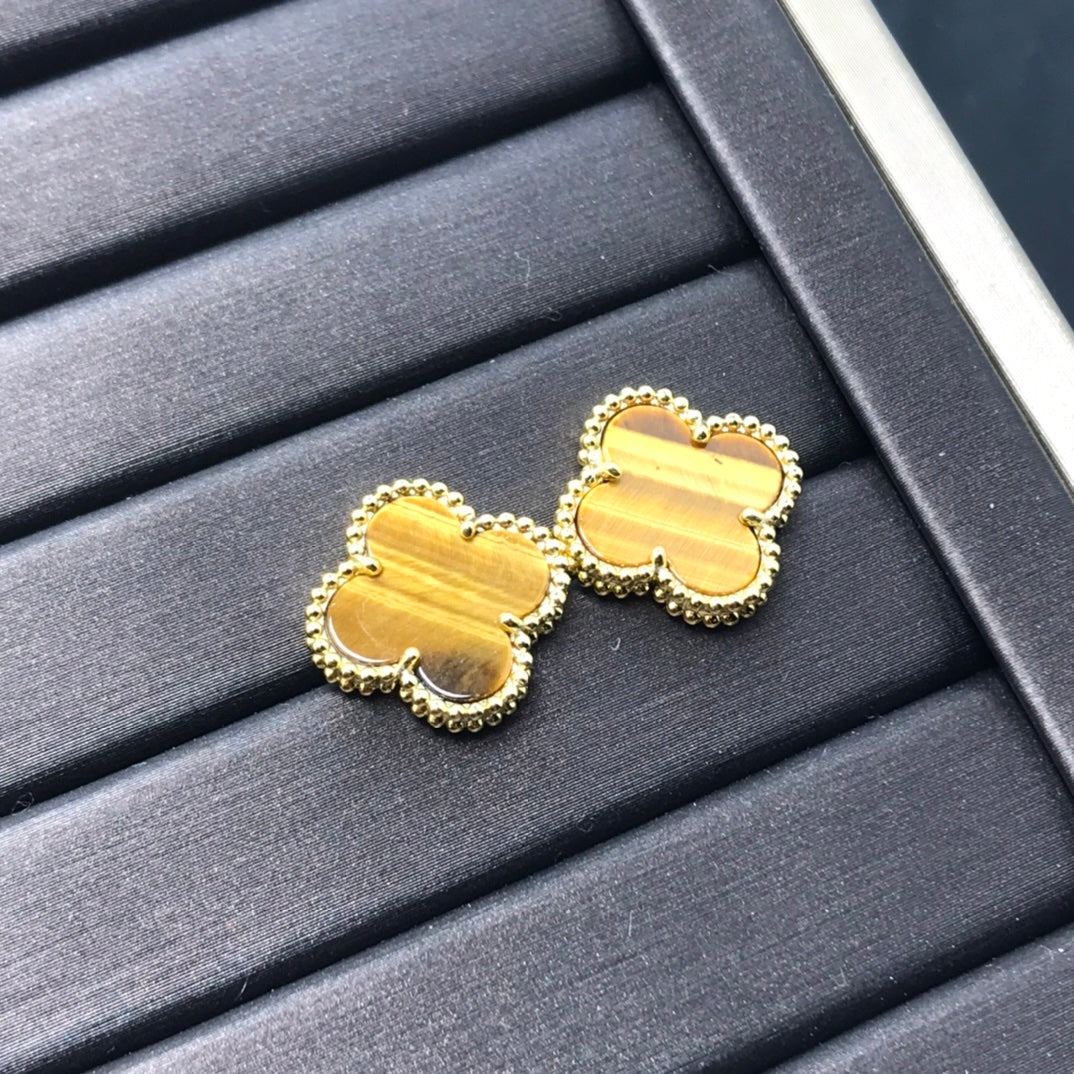 [Valéa jewellery]CLOVER MEDIUM 1 MOTIFS TIGER EYE EARRINGS