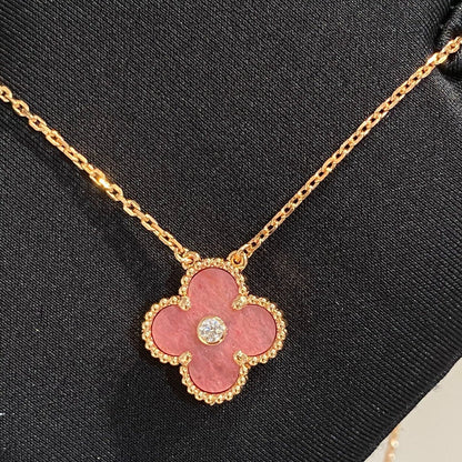 [Valéa jewellery]CLOVER 15MM DIAMOND RHODONITE NECKLACE