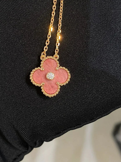 [Valéa jewellery]CLOVER 15MM DIAMOND RHODONITE NECKLACE