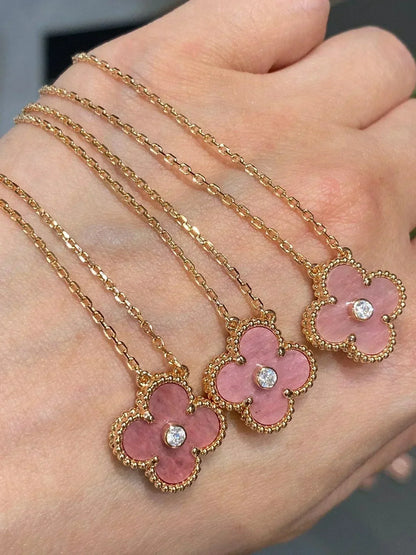 [Valéa jewellery]CLOVER 15MM DIAMOND RHODONITE NECKLACE