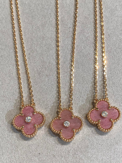 [Valéa jewellery]CLOVER 15MM DIAMOND RHODONITE NECKLACE