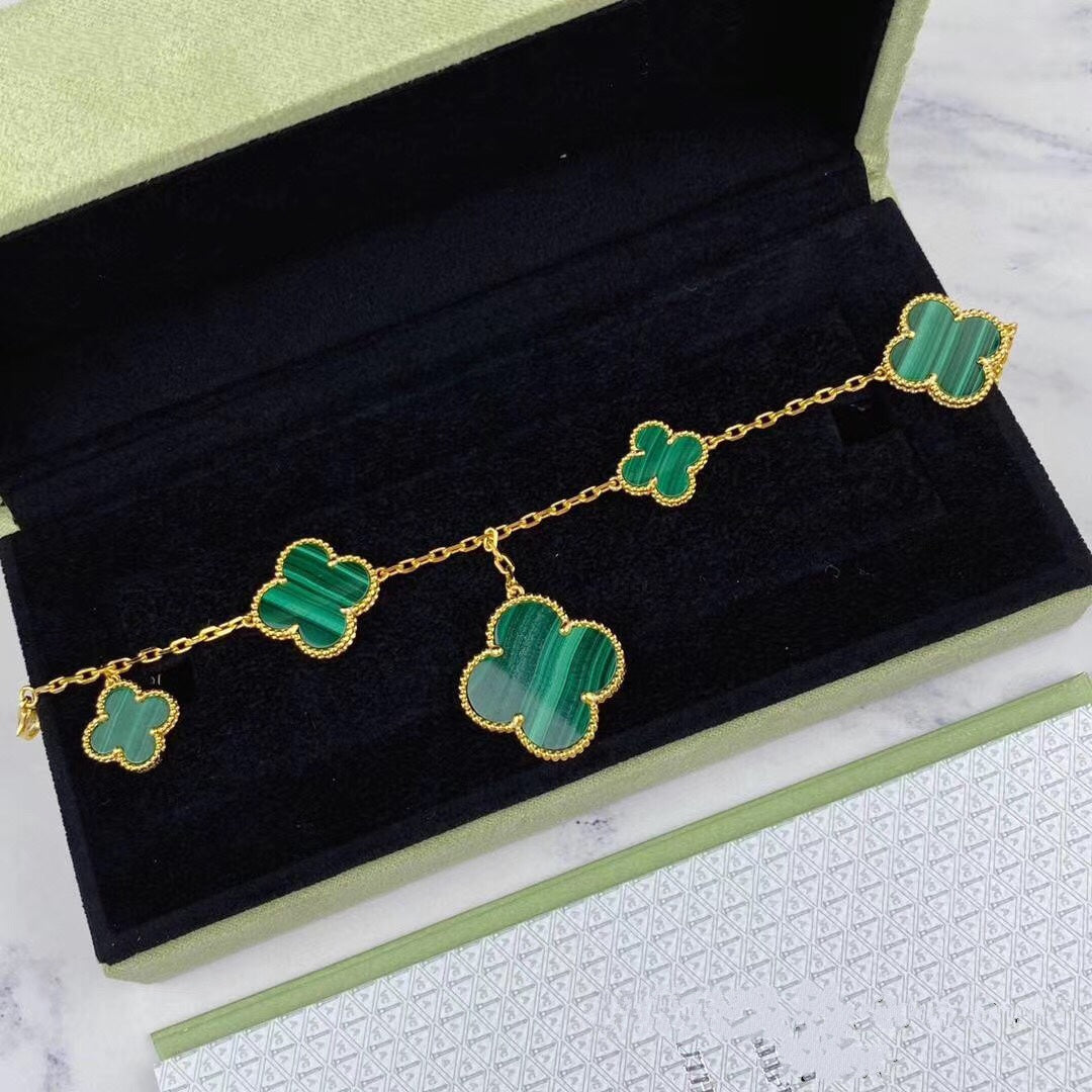 [Valéa jewellery]MAGIC CLOVER MALACHITE GOLD BRACELET 5 MOTIFS