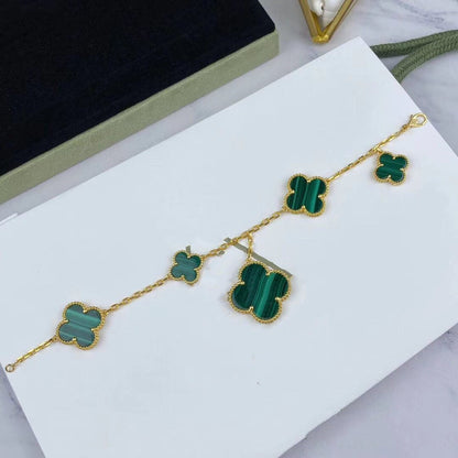 [Valéa jewellery]MAGIC CLOVER MALACHITE GOLD BRACELET 5 MOTIFS