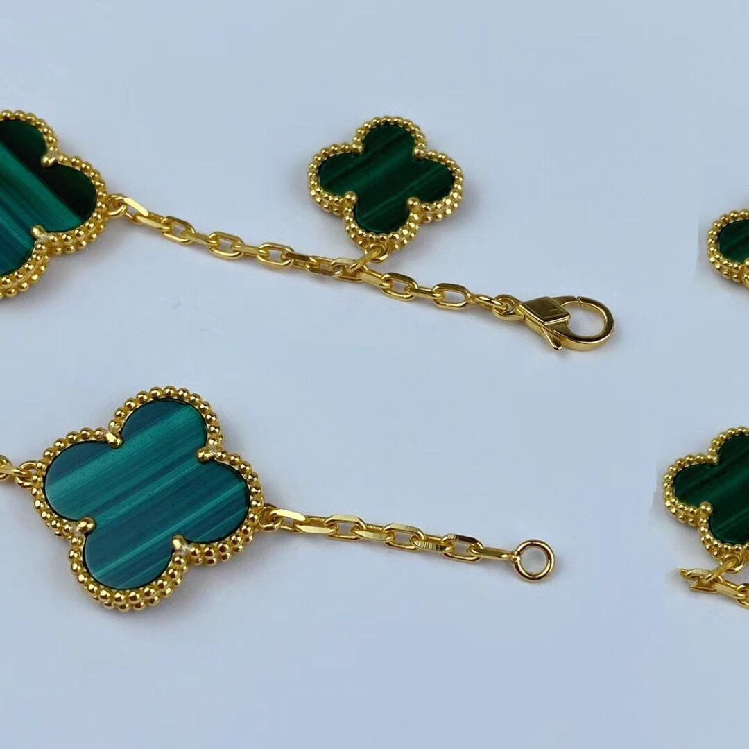 [Valéa jewellery]MAGIC CLOVER MALACHITE GOLD BRACELET 5 MOTIFS