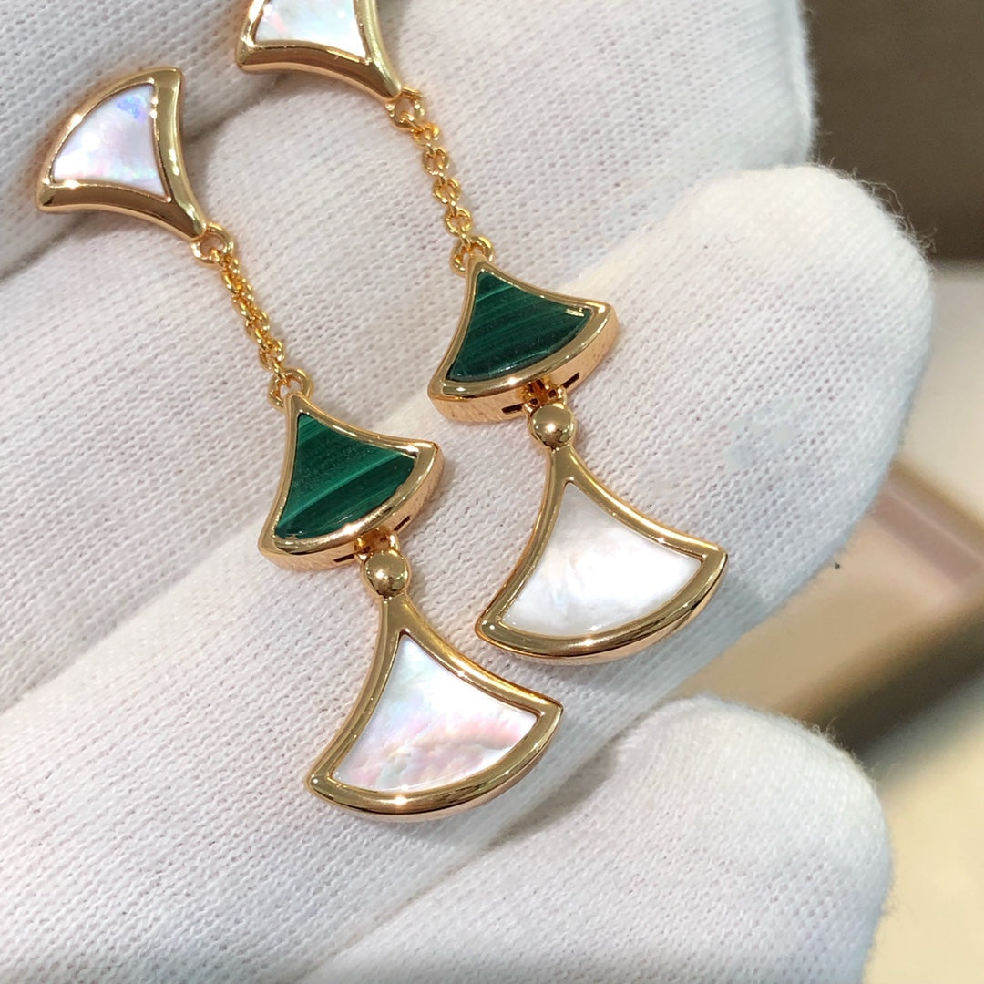 [Valéa jewellery]DREAM EARRINGS 3 MOTIFS MALACHITE MOP PINK GOLD