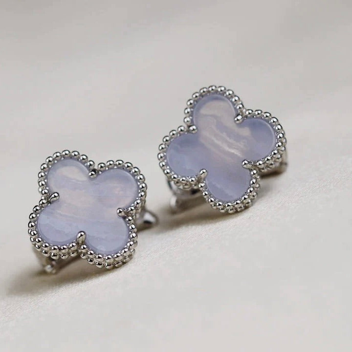 [Valéa jewellery]CLOVER MEDIUM 1 MOTIFS  WHITE MOP EARRINGS SILVER