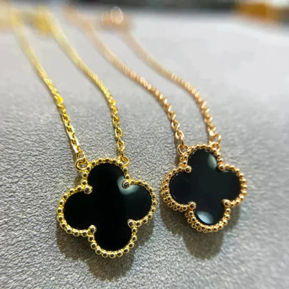 [Valéa jewellery]CLOVER 15MM BLACK ONYX SINGLE FLOWER NECKLACE