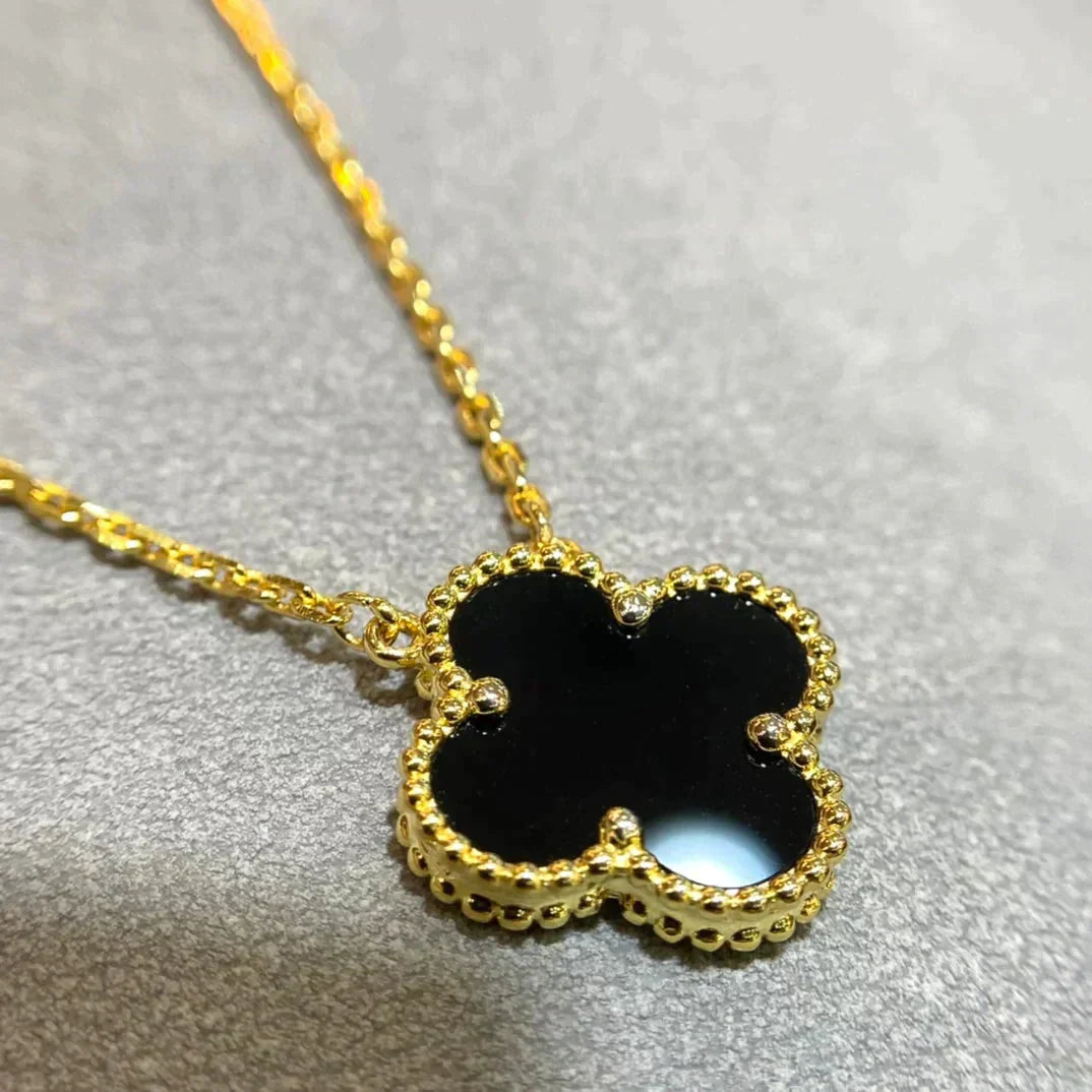 [Valéa jewellery]CLOVER 15MM BLACK ONYX SINGLE FLOWER NECKLACE